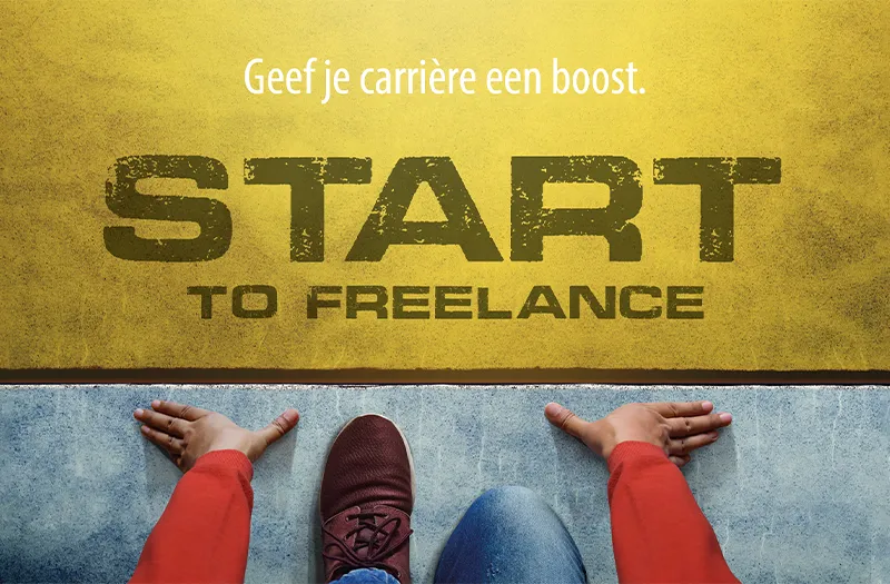 Campagnebeeld van Start to Freelance voor USG Professionals met startlijn